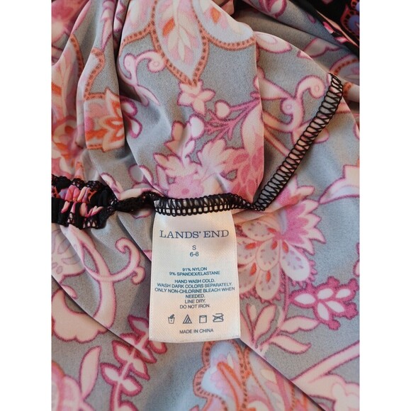 Lands End Knit Pullover Top S Pink Floral Shortsleeve V Neck Spandex Stretchy - Picture 12 of 13